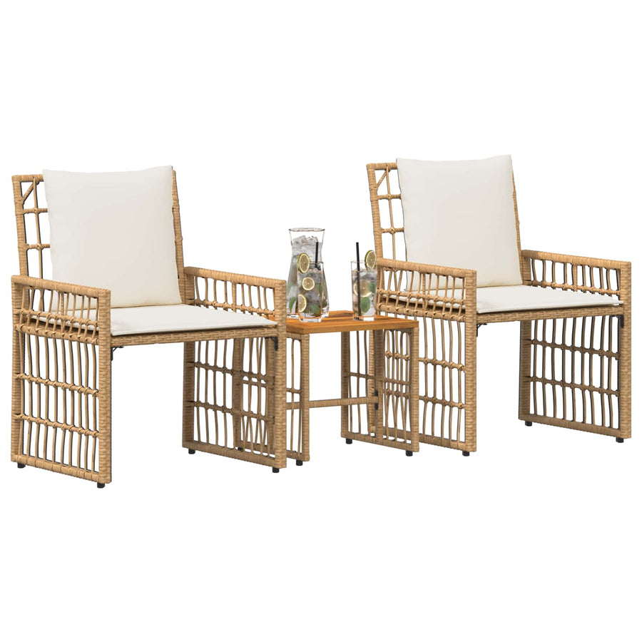 Buitenmeubelset met kussen 3 pcs Natuurlijk en Crème Wit