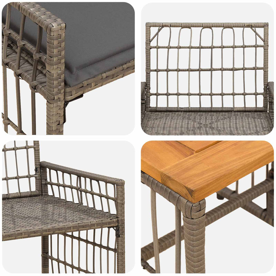 Buitenmeubelset 3 pcs Grijs en Donkergrijs Staal en Poly Rattan