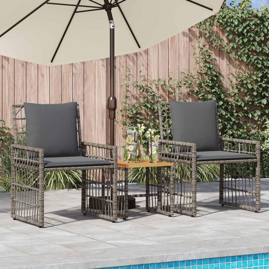 Buitenmeubelset 3 pcs Grijs en Donkergrijs Staal en Poly Rattan