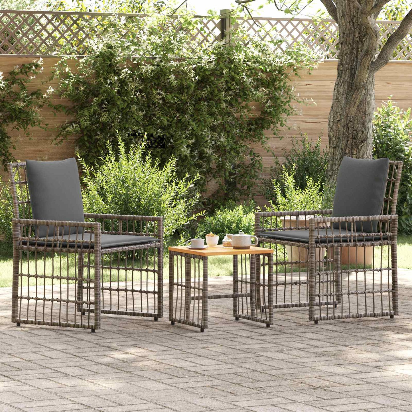 Buitenmeubelset 3 pcs Grijs en Donkergrijs Staal en Poly Rattan