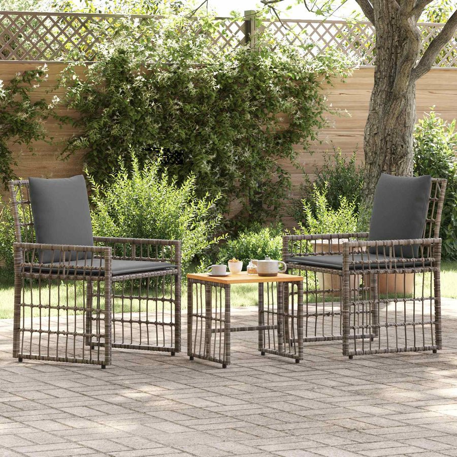 Buitenmeubelset 3 pcs Grijs en Donkergrijs Staal en Poly Rattan