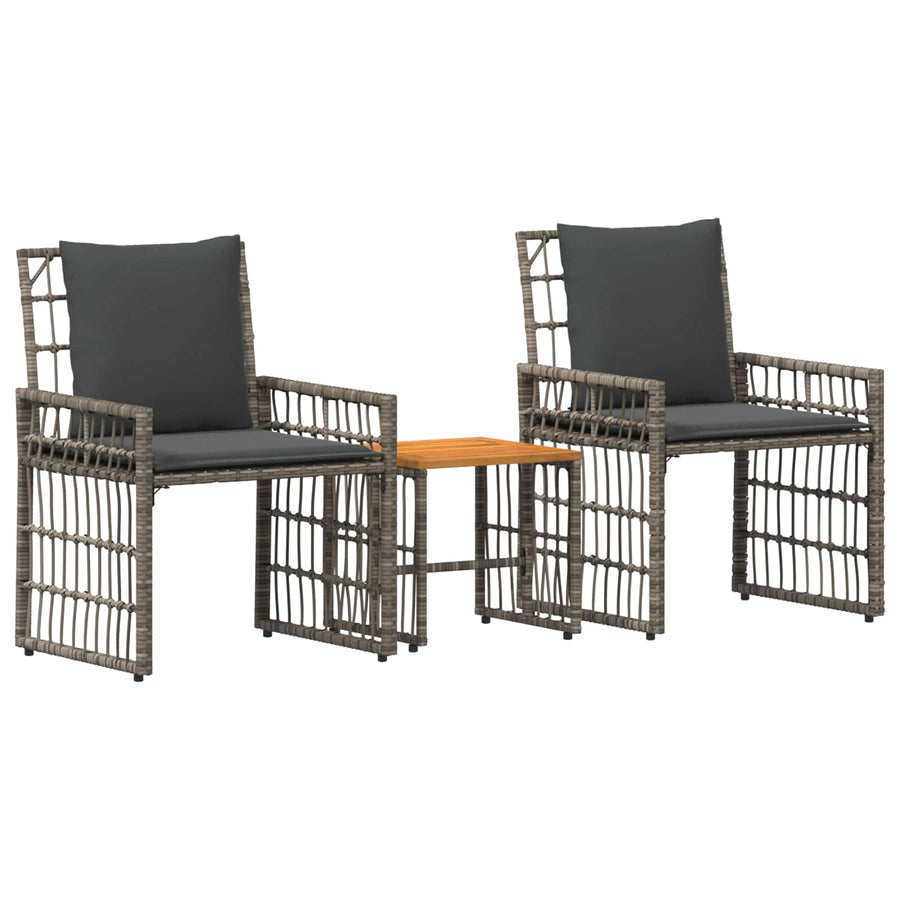 Buitenmeubelset 3 pcs Grijs en Donkergrijs Staal en Poly Rattan