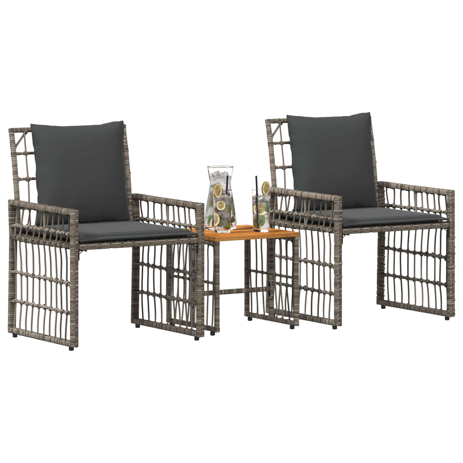 Buitenmeubelset 3 pcs Grijs en Donkergrijs Staal en Poly Rattan