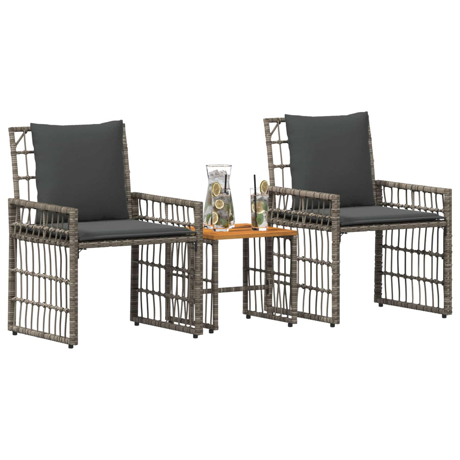 Buitenmeubelset 3 pcs Grijs en Donkergrijs Staal en Poly Rattan