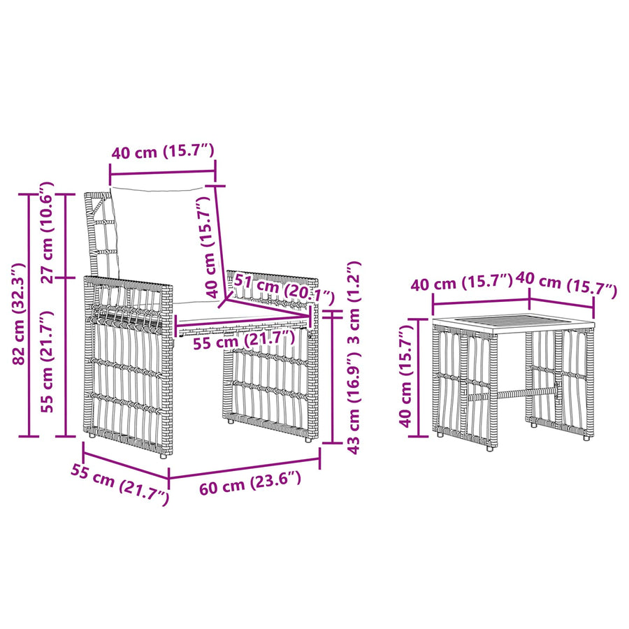 Buitenmeubelset 3 pcs Grijs en Donkergrijs Staal en Poly Rattan