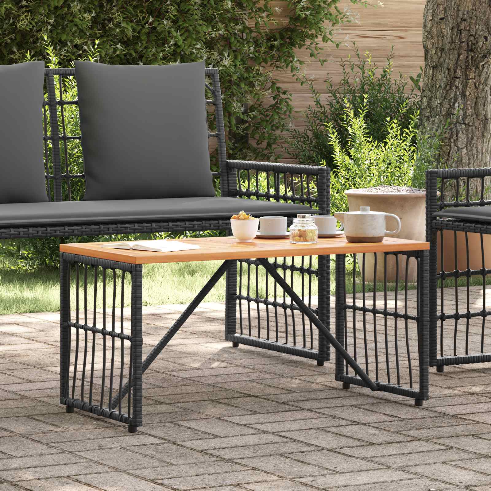 Buiten Tafel Zwart 80 x 40 x 40 cm Staal en Poly Rattan