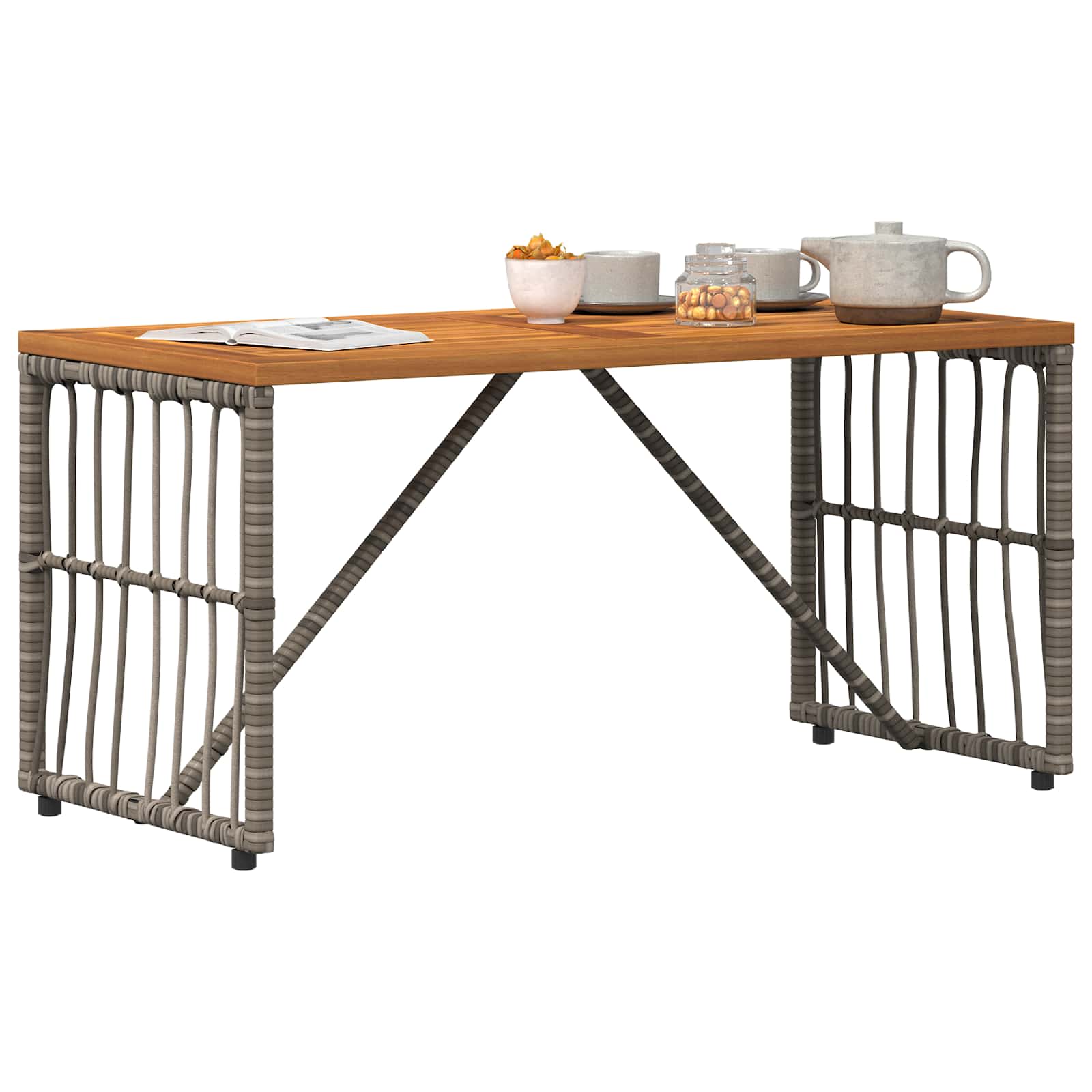 Buiten Tafel Grijs 80 x 40 x 40 cm Staal en Poly Rattan