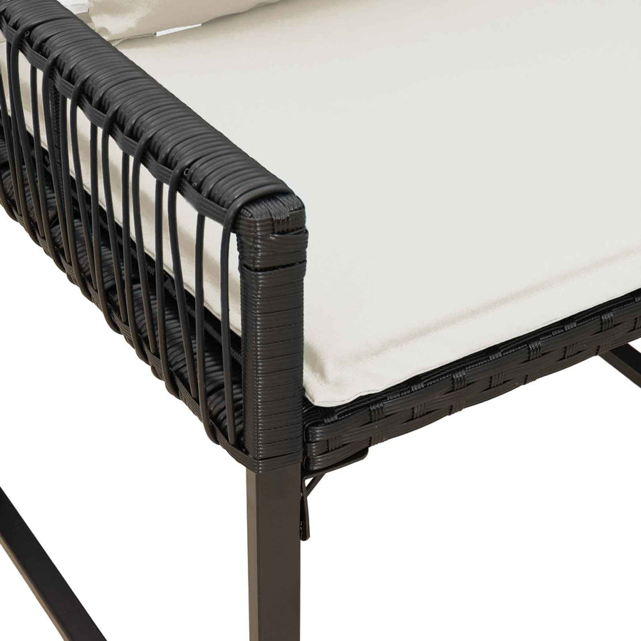 Tuinset met kussen 4 stuks Zwart en crème Wit polyrattan