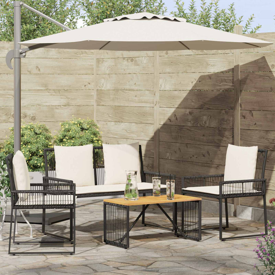 Tuinset met kussen 4 stuks Zwart en crème Wit polyrattan