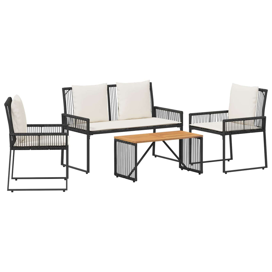 Tuinset met kussen 4 stuks Zwart en crème Wit polyrattan
