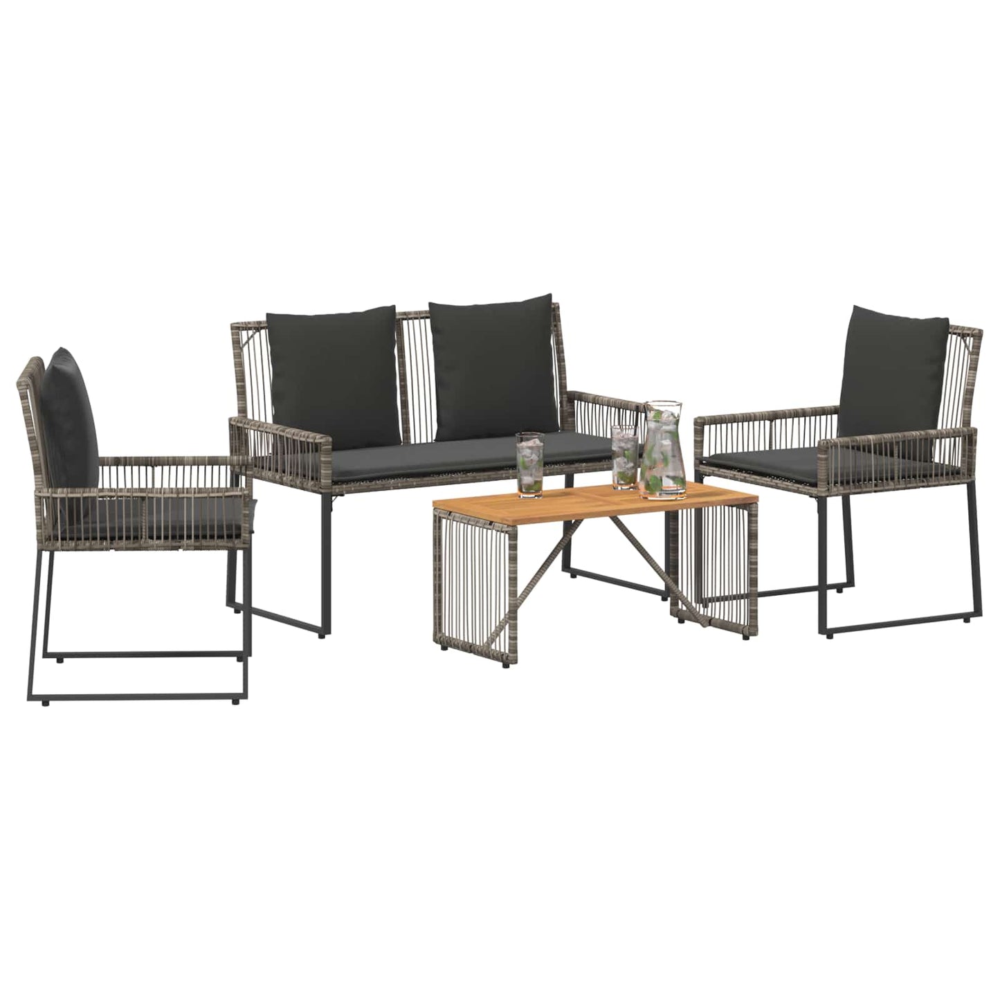 Buitenmeubelset 9 pcs Grijs en Donkergrijs poly rattan