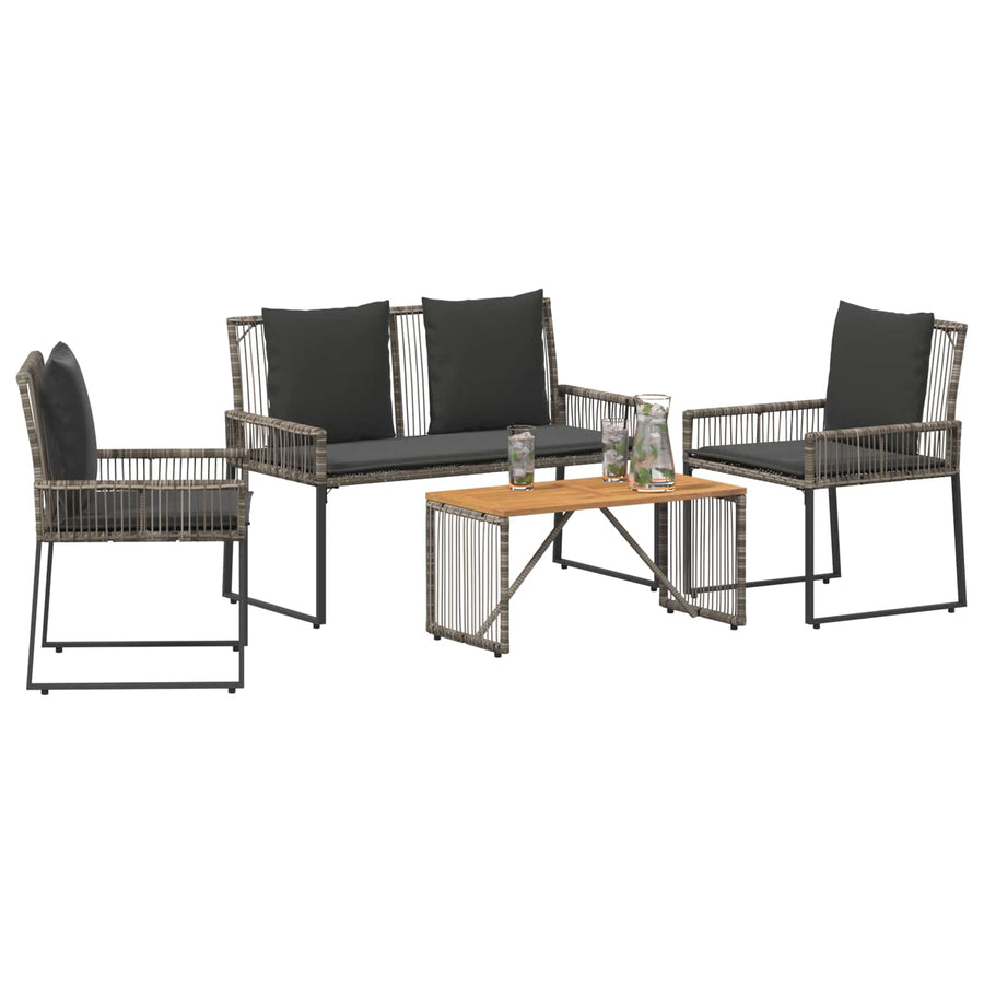 Buitenmeubelset 9 pcs Grijs en Donkergrijs poly rattan