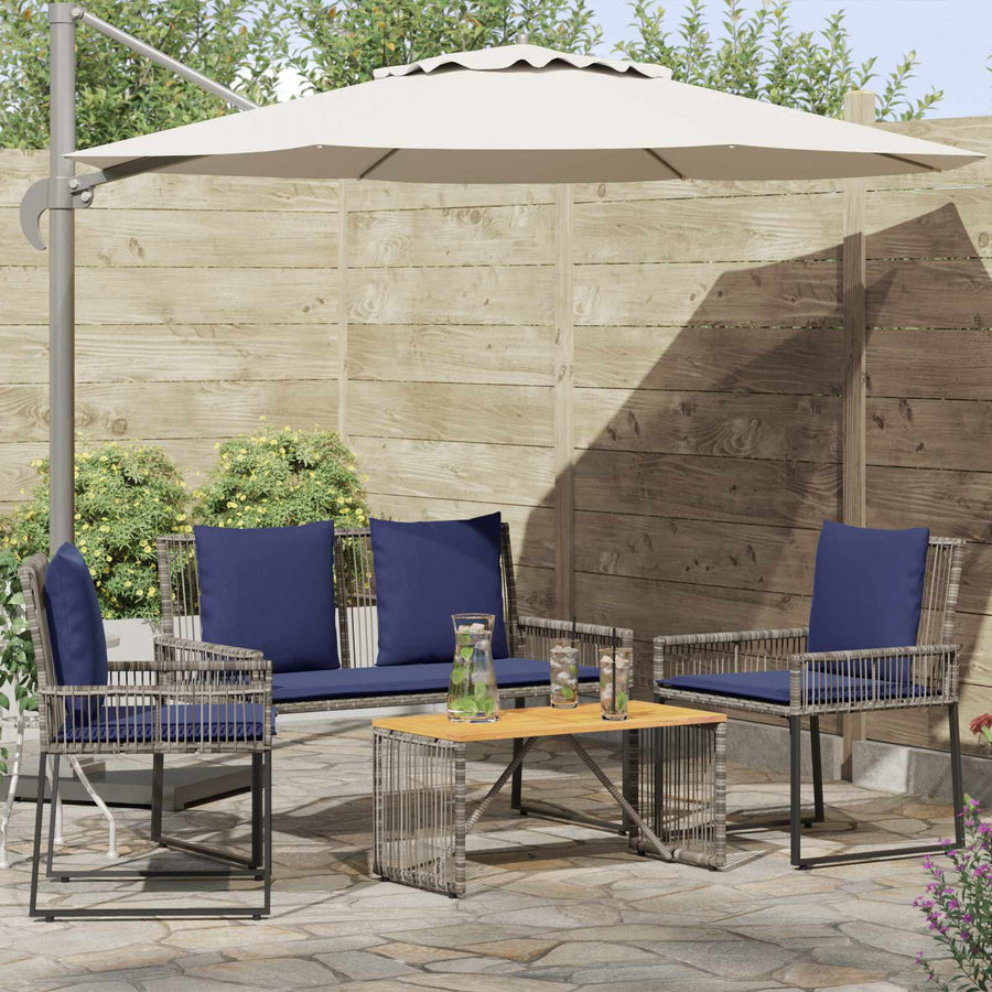 Buitenmeubelset 9 pcs Grijs en Marineblauw poly rattan