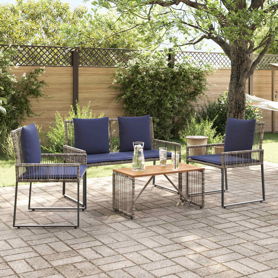 Buitenmeubelset 9 pcs Grijs en Marineblauw poly rattan