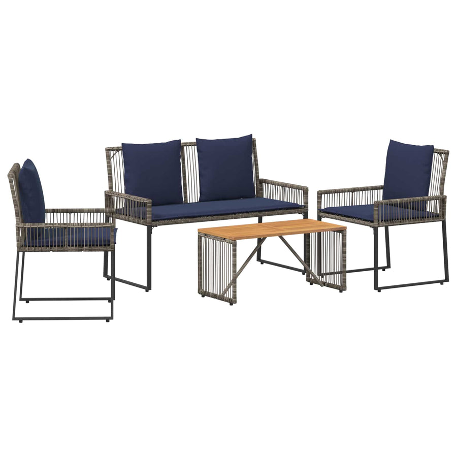 Buitenmeubelset 9 pcs Grijs en Marineblauw poly rattan