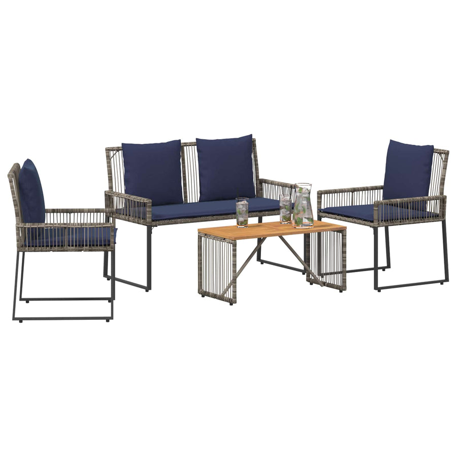 Buitenmeubelset 9 pcs Grijs en Marineblauw poly rattan