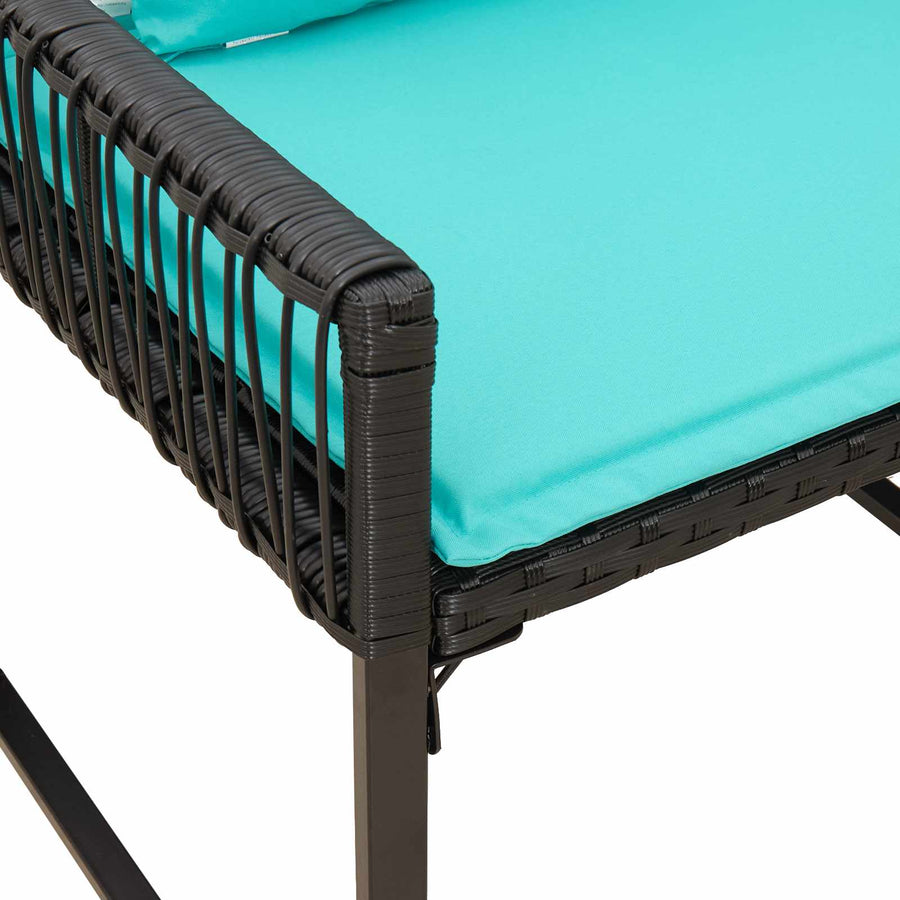 Buitenmeubelset met kussen 9 pcs Zwart en Turquoise poly rattan
