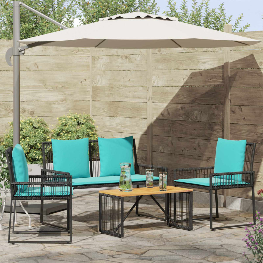Buitenmeubelset met kussen 9 pcs Zwart en Turquoise poly rattan