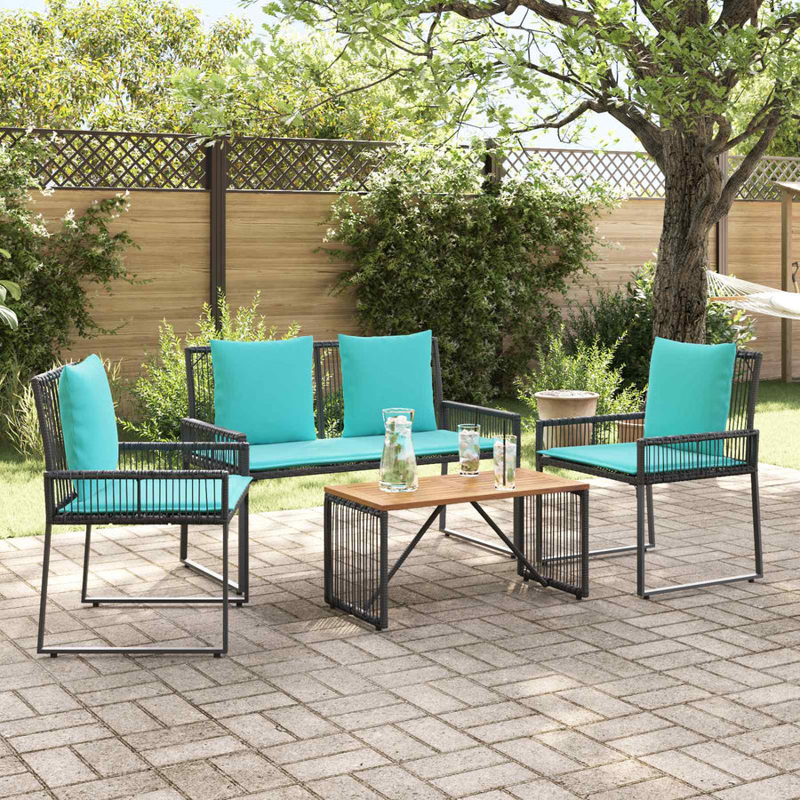 Buitenmeubelset met kussen 9 pcs Zwart en Turquoise poly rattan