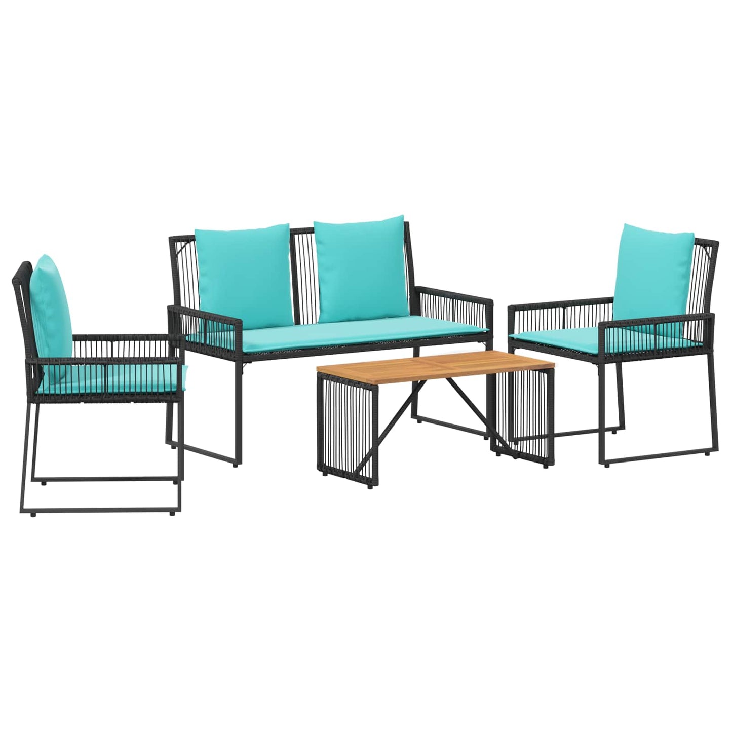 Buitenmeubelset met kussen 9 pcs Zwart en Turquoise poly rattan