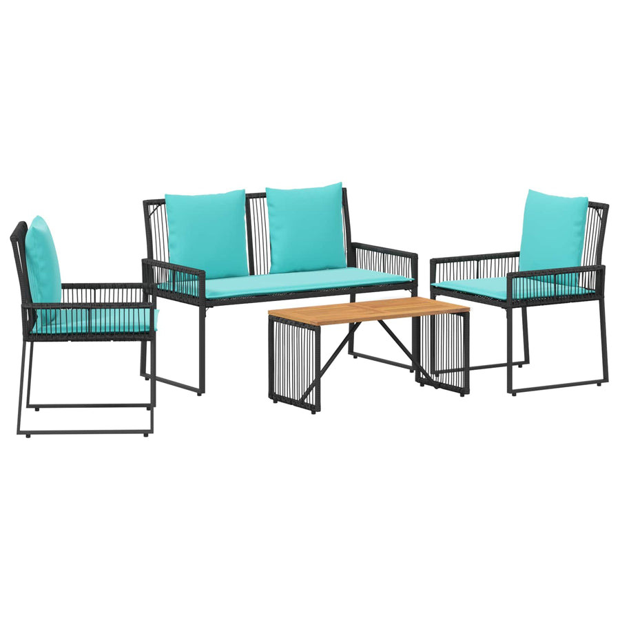 Buitenmeubelset met kussen 9 pcs Zwart en Turquoise poly rattan