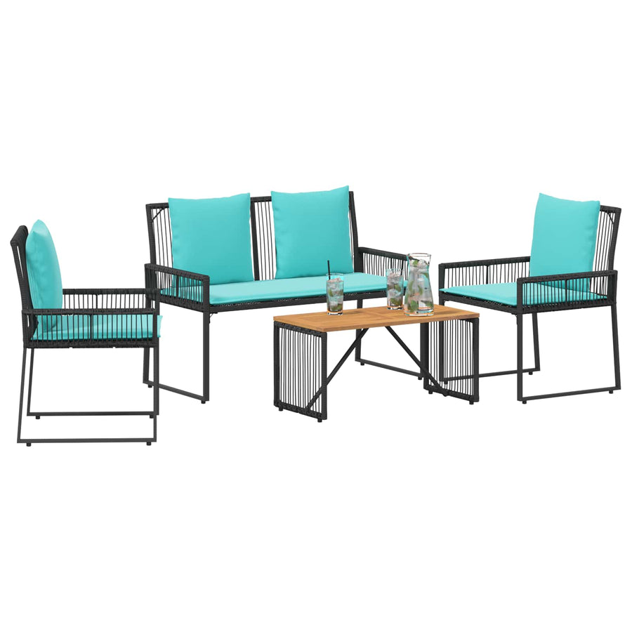 Buitenmeubelset met kussen 9 pcs Zwart en Turquoise poly rattan