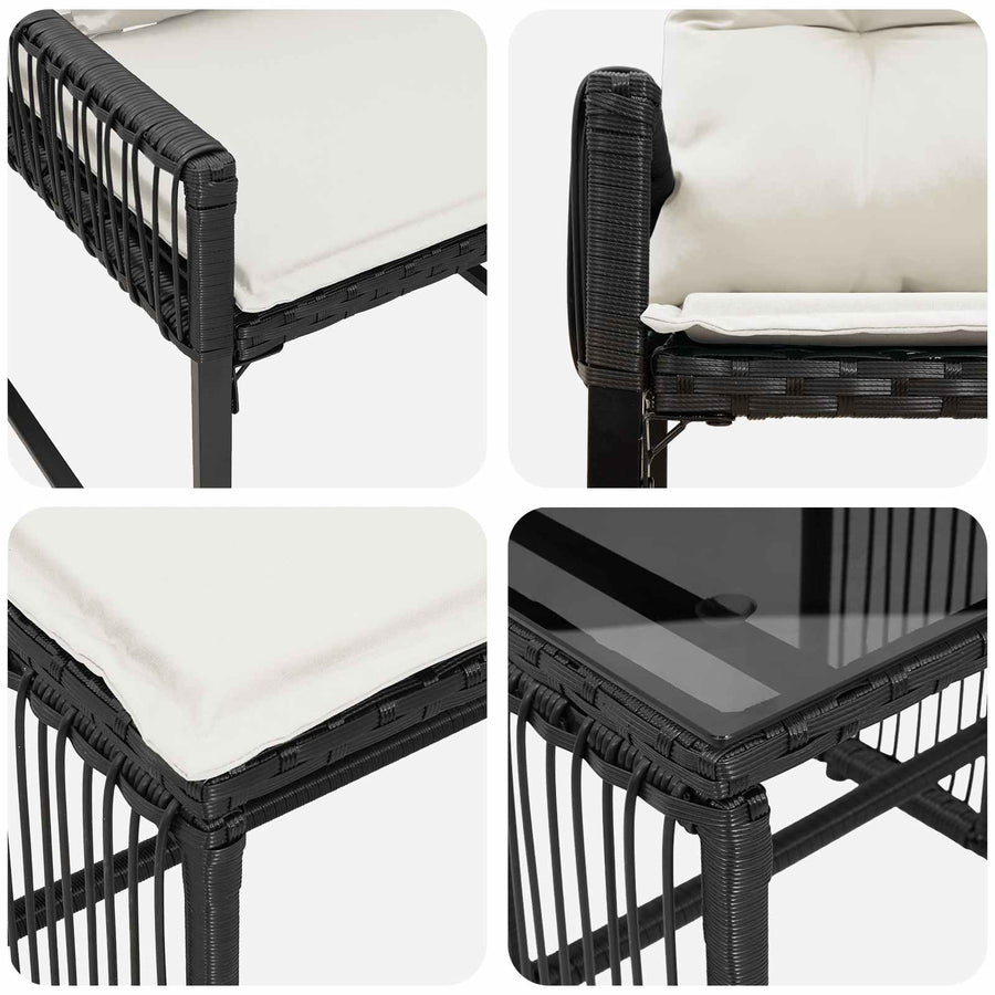 Buitenmeubelset 11 pcs Zwart en Cream Wit poly rattan