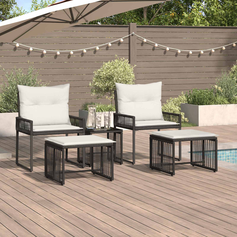 Buitenmeubelset 11 pcs Zwart en Cream Wit poly rattan
