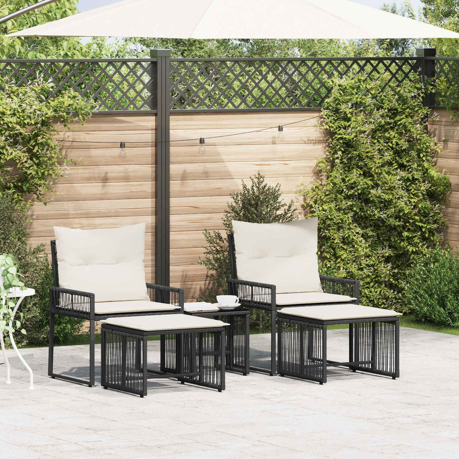 Buitenmeubelset 11 pcs Zwart en Cream Wit poly rattan