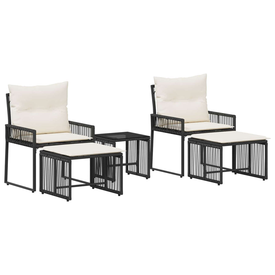 Buitenmeubelset 11 pcs Zwart en Cream Wit poly rattan