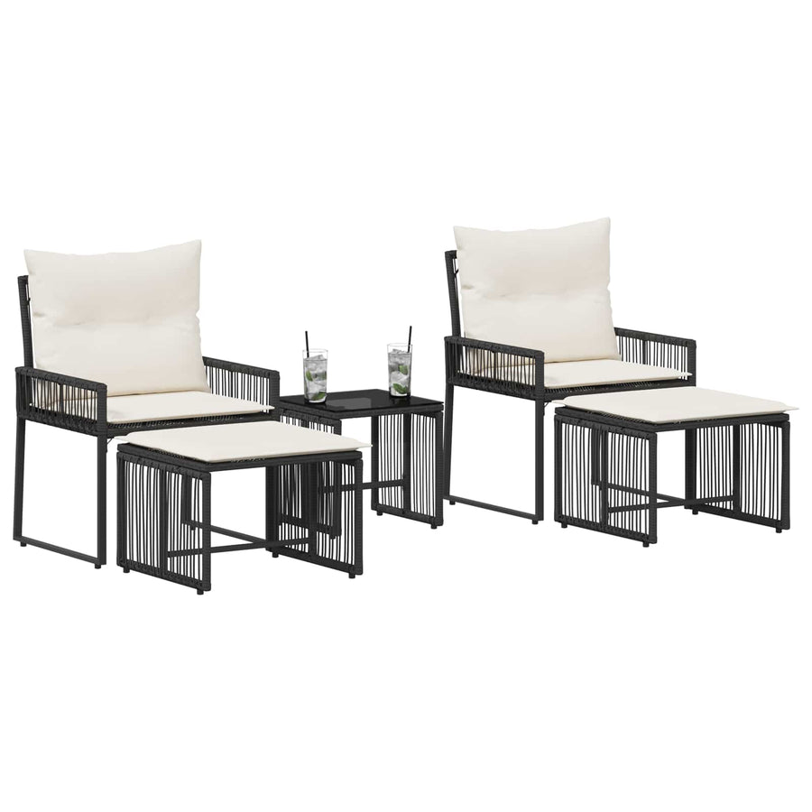 Buitenmeubelset 11 pcs Zwart en Cream Wit poly rattan