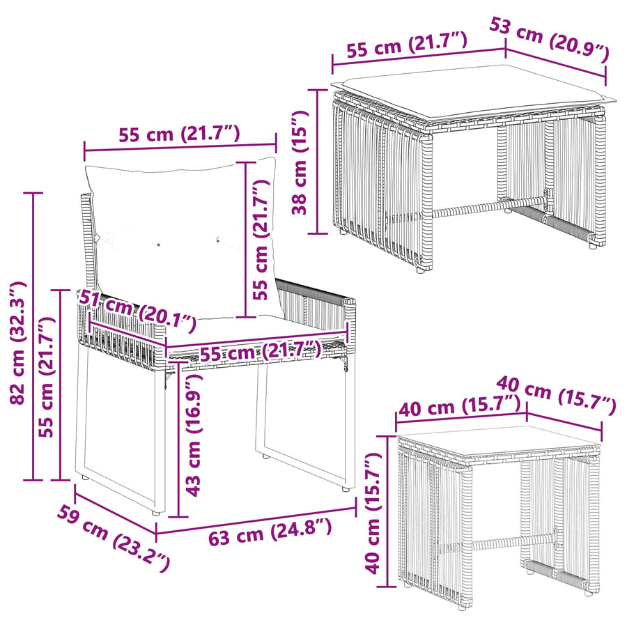 Buitenmeubelset 11 pcs Grijs en Donkergrijs poly rattan