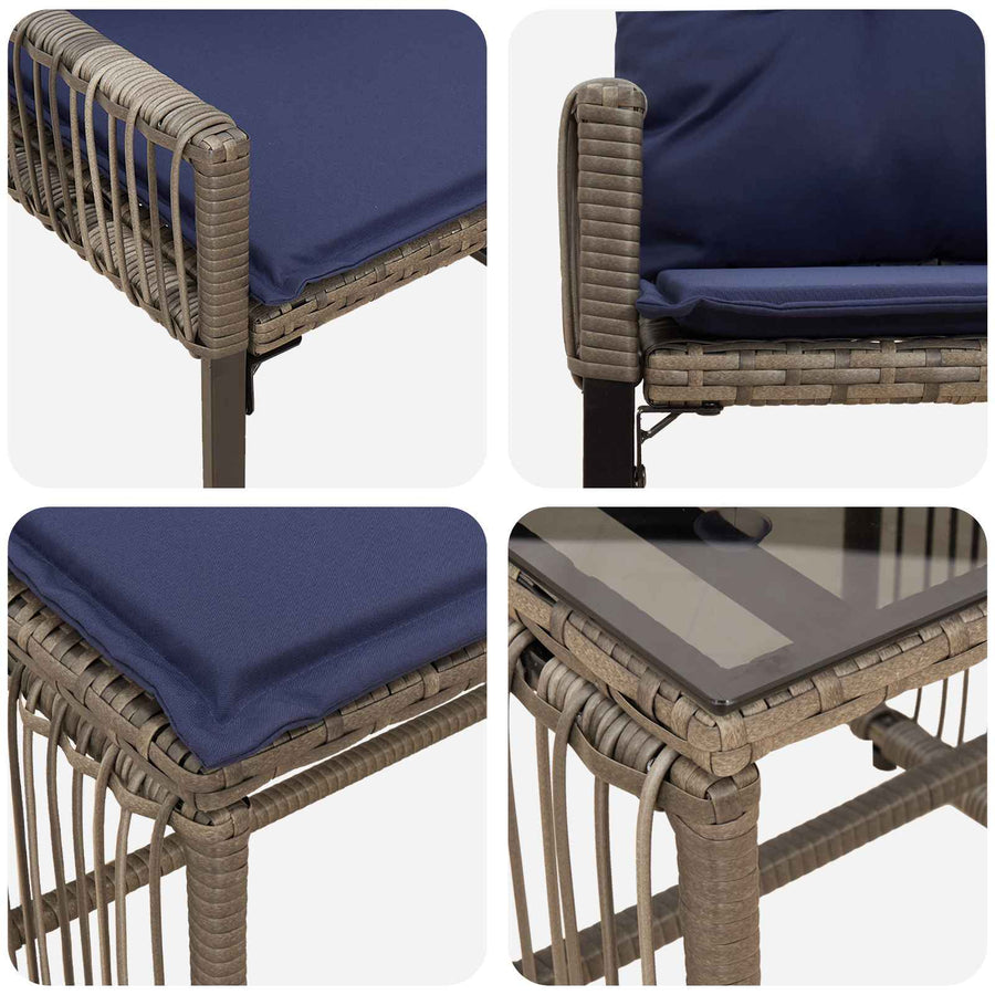 Buitenmeubelset 11 pcs Grijs en Marineblauw poly rattan