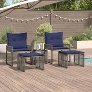 Tuinset poly rattan grijs marineblauw 11-delig