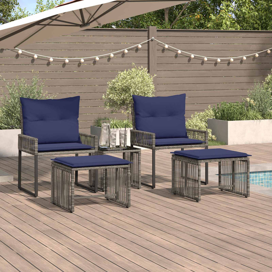 Buitenmeubelset 11 pcs Grijs en Marineblauw poly rattan