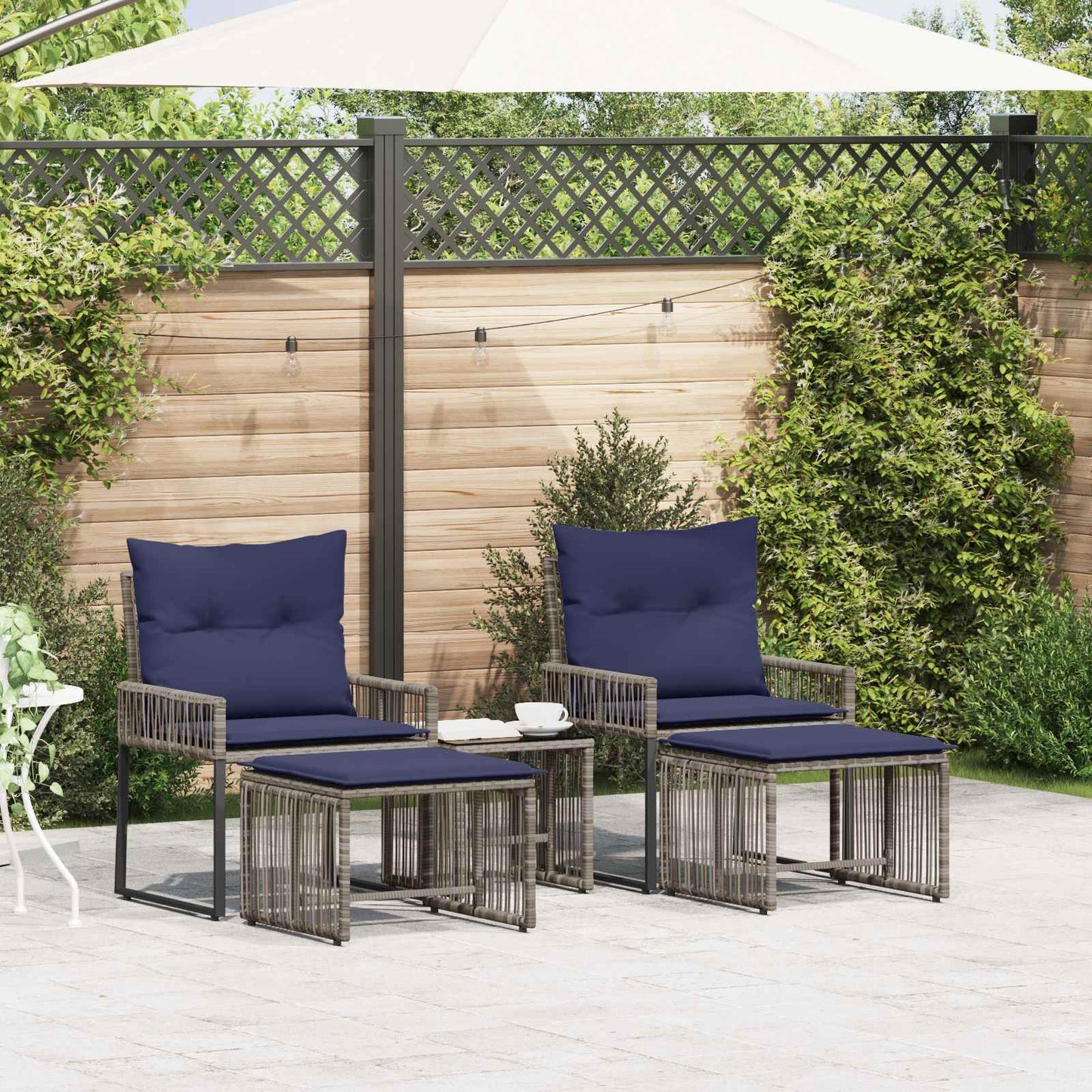Buitenmeubelset 11 pcs Grijs en Marineblauw poly rattan