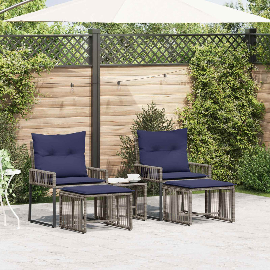 Buitenmeubelset 11 pcs Grijs en Marineblauw poly rattan