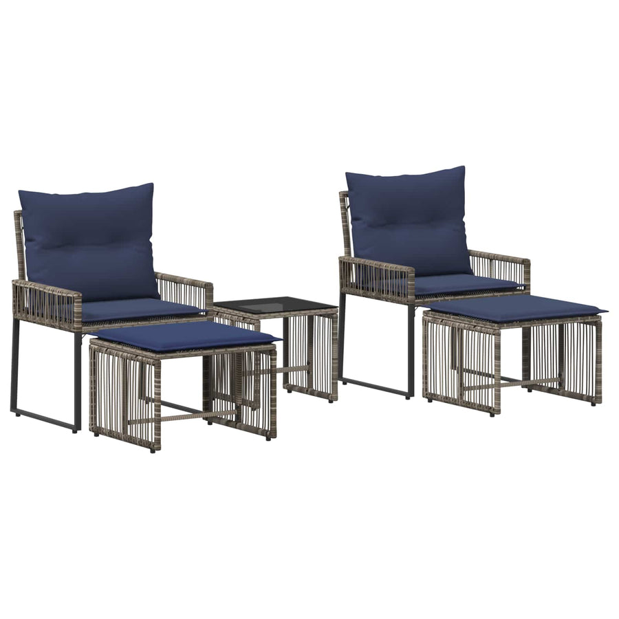 Buitenmeubelset 11 pcs Grijs en Marineblauw poly rattan