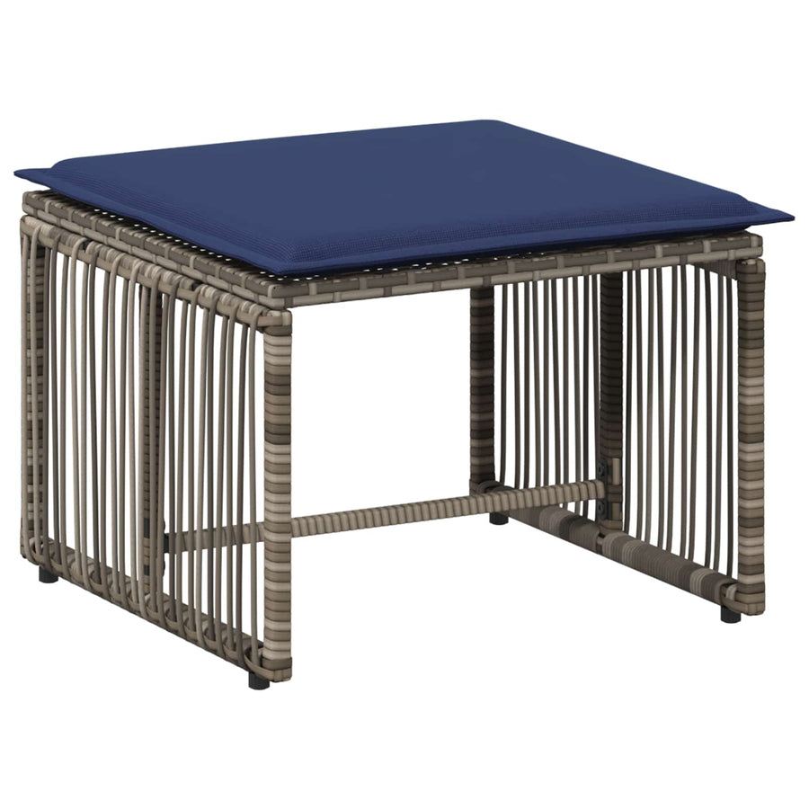 Buitenmeubelset 11 pcs Grijs en Marineblauw poly rattan