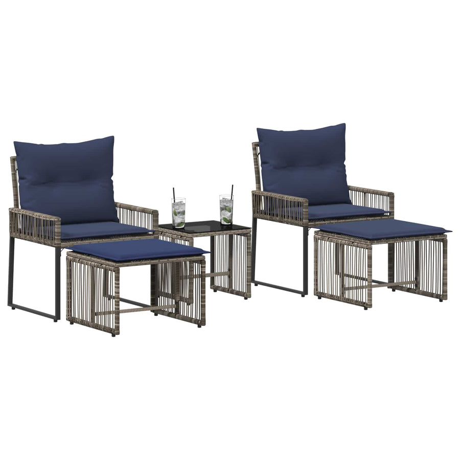 Buitenmeubelset 11 pcs Grijs en Marineblauw poly rattan