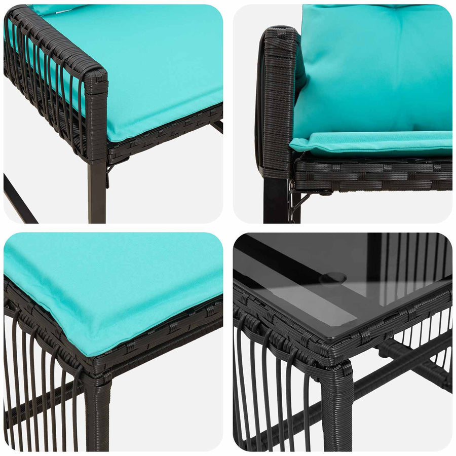 Buitenmeubelset 11 pcs Zwart en Turquoise poly rattan