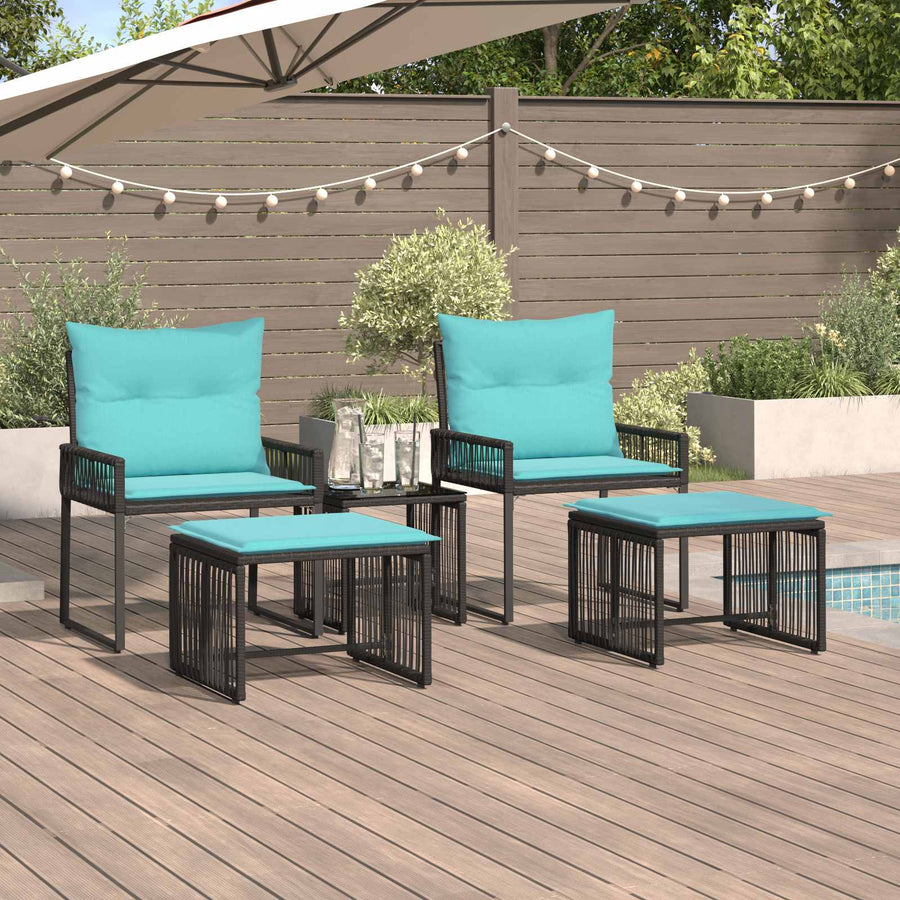 Buitenmeubelset 11 pcs Zwart en Turquoise poly rattan