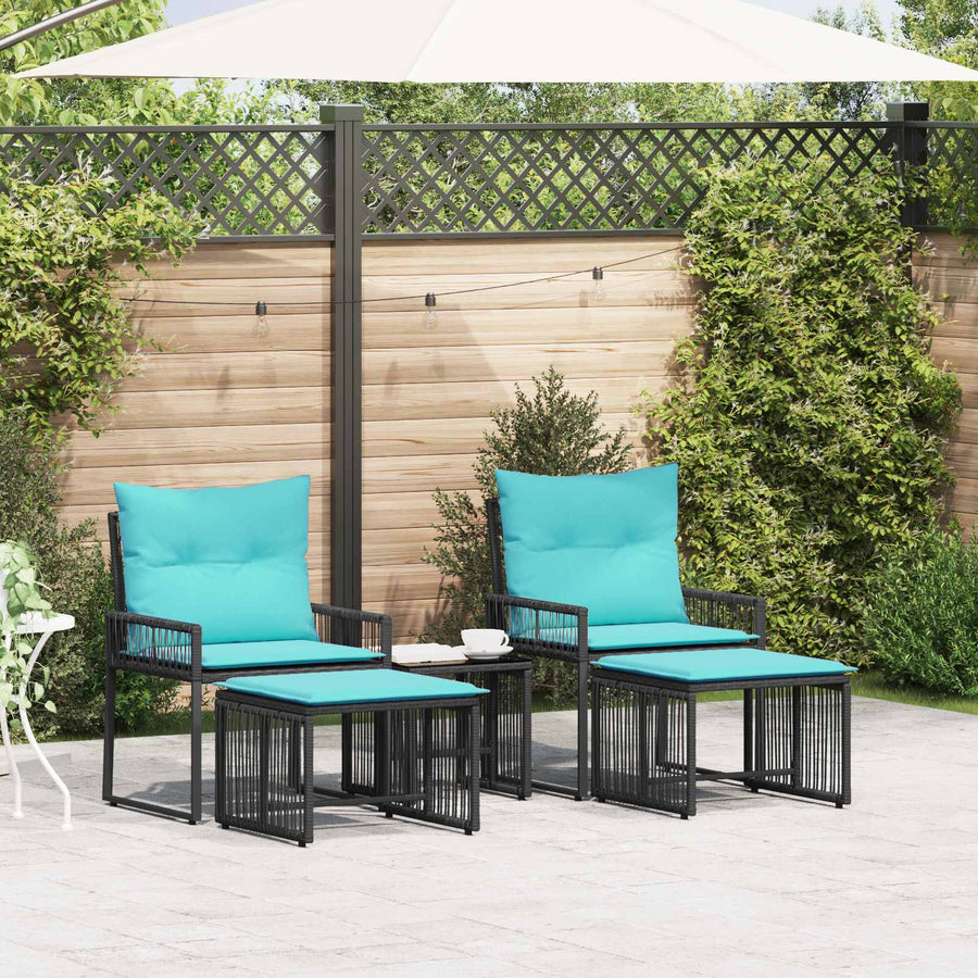 Buitenmeubelset 11 pcs Zwart en Turquoise poly rattan