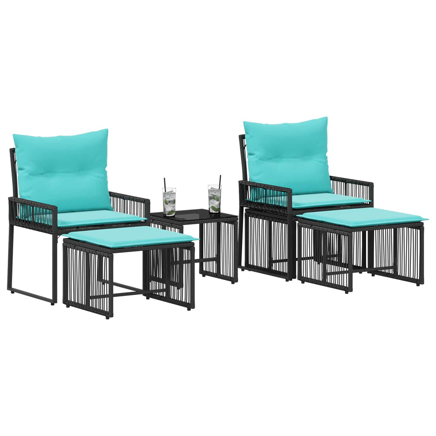 Buitenmeubelset 11 pcs Zwart en Turquoise poly rattan
