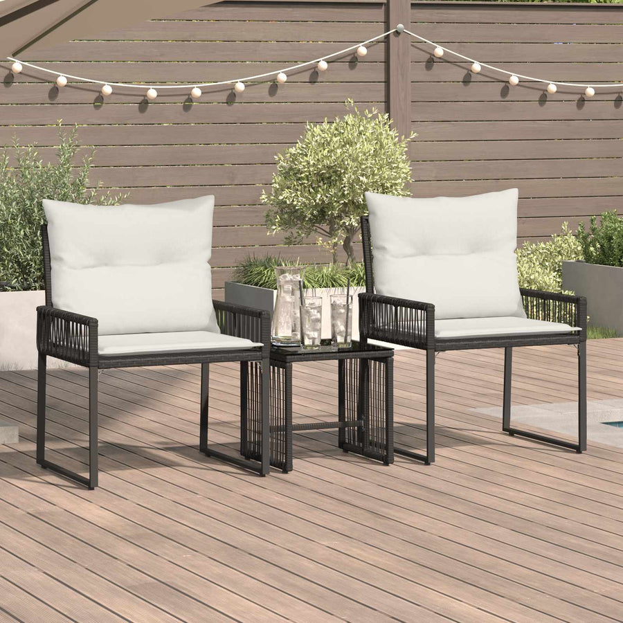 Buitenmeubelset met kussen 7 pcs Zwart en Cream Wit poly rattan