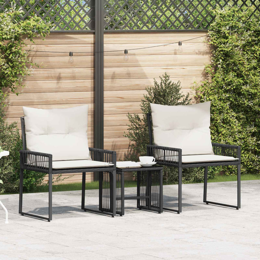 Buitenmeubelset met kussen 7 pcs Zwart en Cream Wit poly rattan