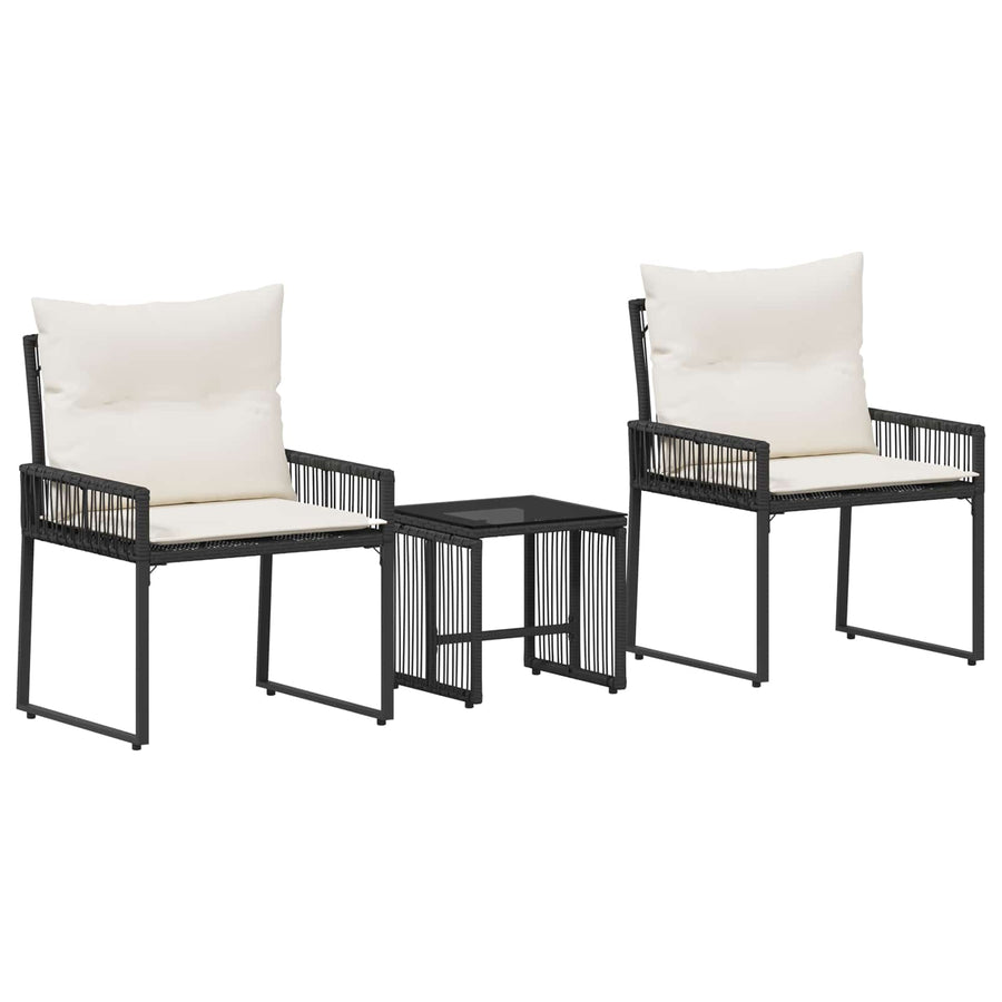 Buitenmeubelset met kussen 7 pcs Zwart en Cream Wit poly rattan