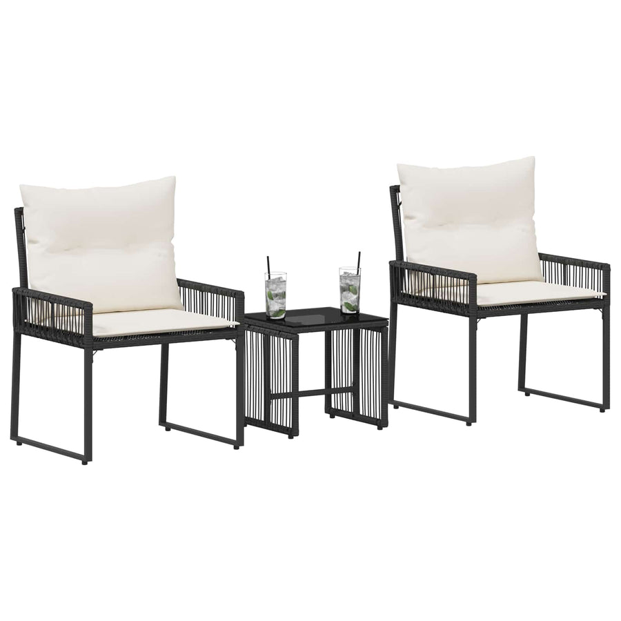 Buitenmeubelset met kussen 7 pcs Zwart en Cream Wit poly rattan