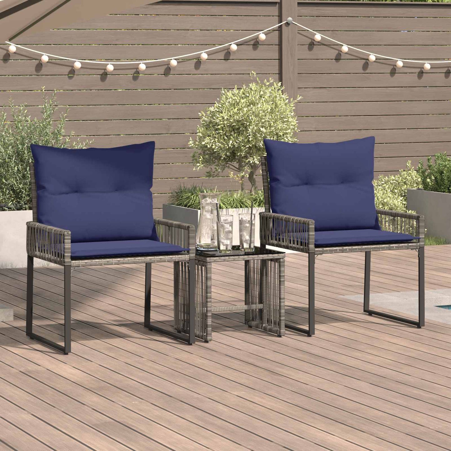Buitenmeubelset 7 pcs Grijs en Marineblauw poly rattan