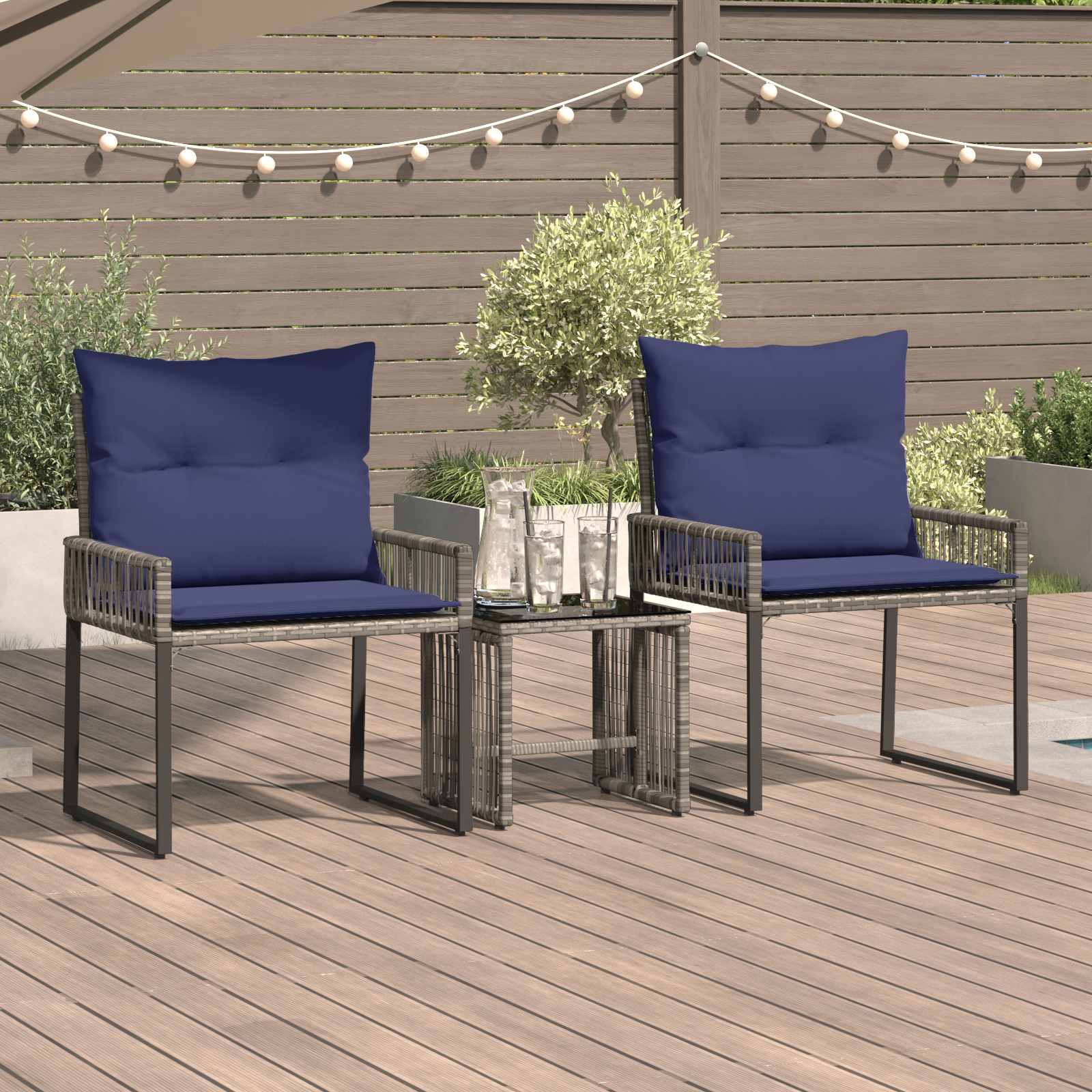Buitenmeubelset 7 pcs Grijs en Marineblauw poly rattan
